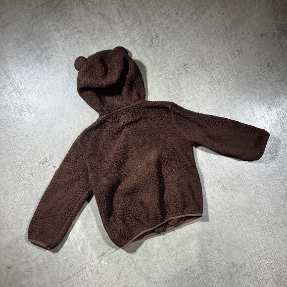 Old Navy Teddy Sherpa Hoodie Brown Bear Ears Zip Up 5T - Picture 2 of 3